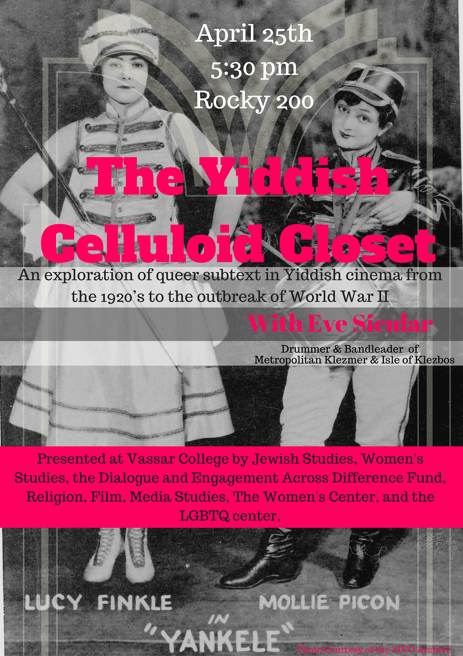 Poster: Vassar Jewish Studies and Film Present Yiddish Celluloid Closet 
